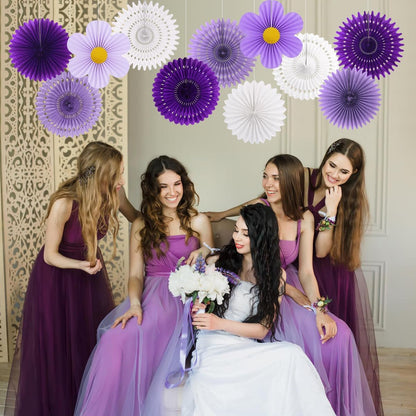 Party Hanging Paper Fans Decoration Set for Wedding Birthday Party Mother's Day Round Events Accessories Set of 8