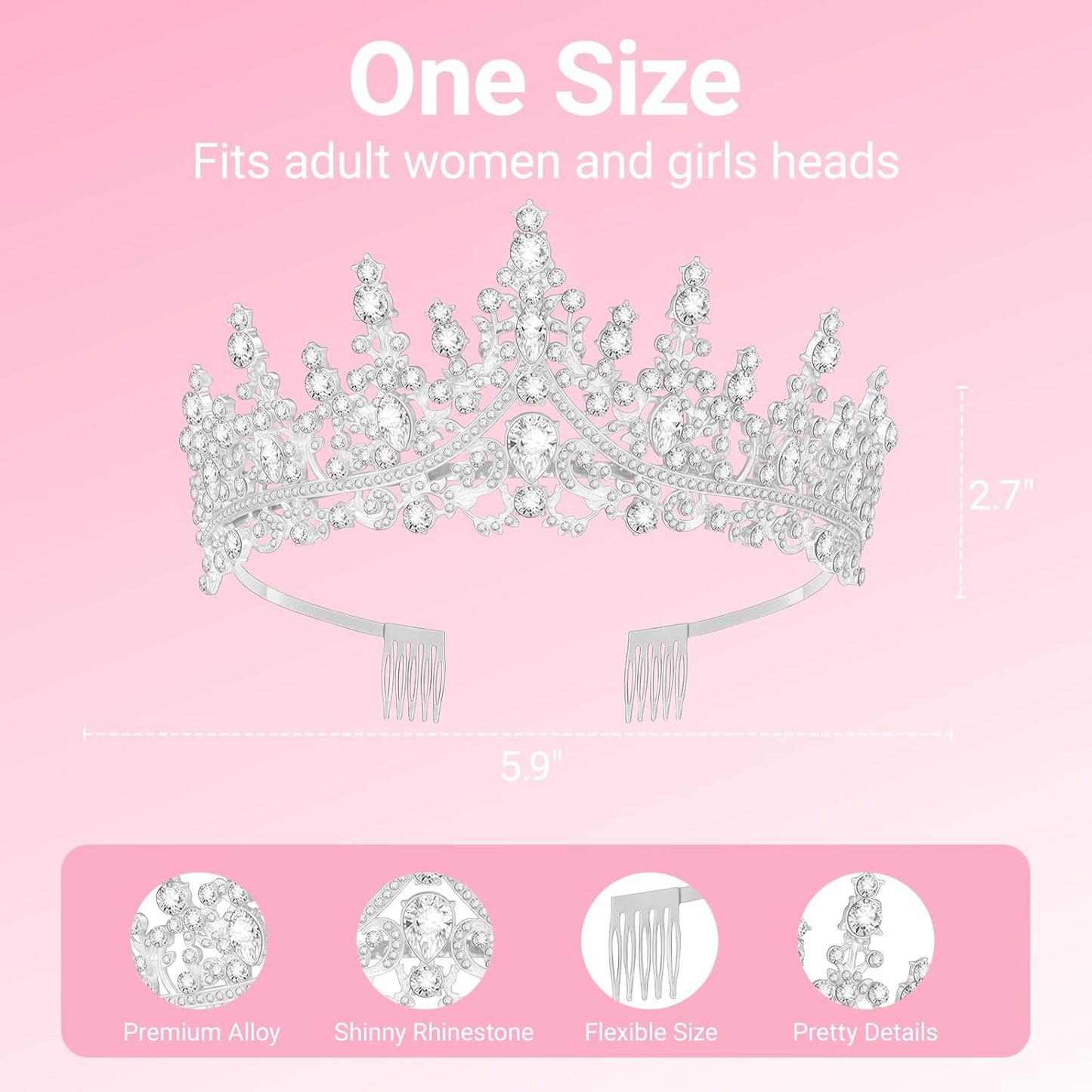 Birthday Tiara and Crown with Sash, Birthday Tiara for Women Party Silver