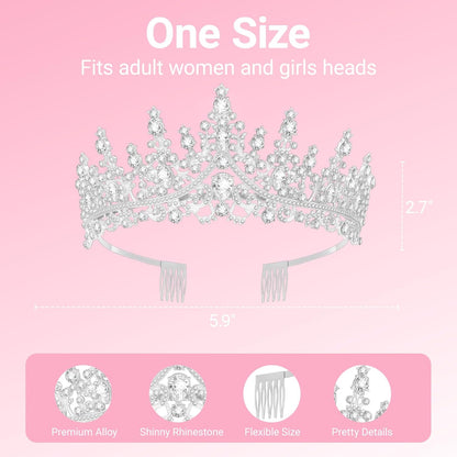 Birthday Tiara and Crown with Sash, Birthday Tiara for Women Party Silver