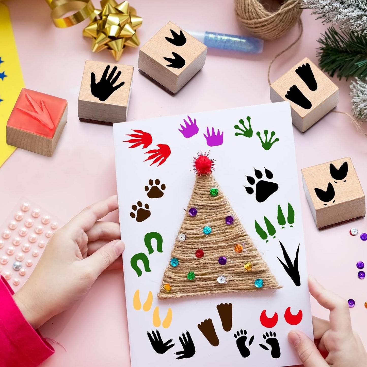 Maitys 36pcs Cartoon Pattern Wood Stamps Set Wooden Rubber Holiday Stamps Cute Cake Elephant Candle Butterfly Bee Pattern for Card Making Decoration and Scrapbooking Supplies DIY Tools Gifts