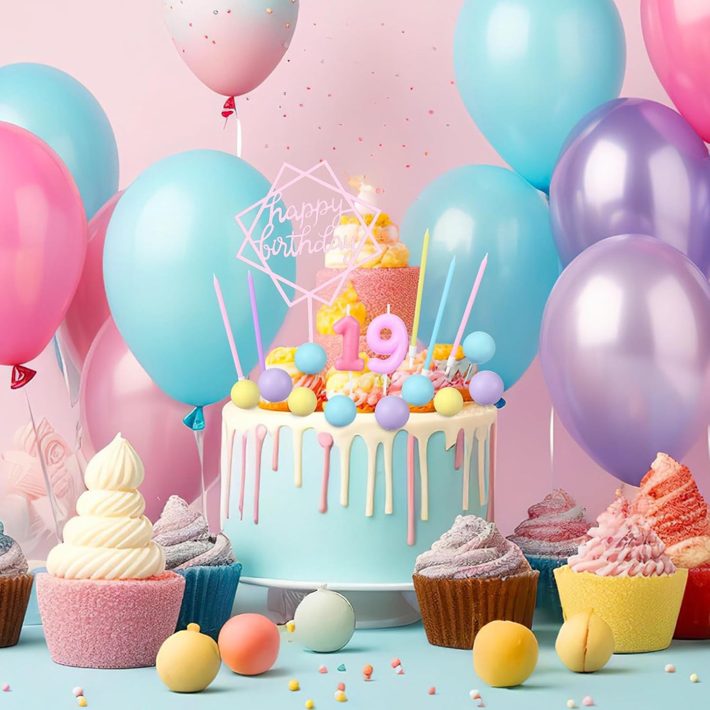 Yerliker 34 Pcs Happy Birthday Cake Toppers Decorations Birthday Candles DIY Cake Decor for Men Women Wedding Anniversary(Gold)