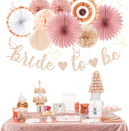 Champagne-Gold Beige Fall Baby-Shower Party-Decorations - 36pcs Welcome Home Banner Sign,Neutral Paper Lanterns,Girl Streamers Garland,Boho Hanging Tissue Pom Poms Flowers Fans Backdrop Decor Burgleda