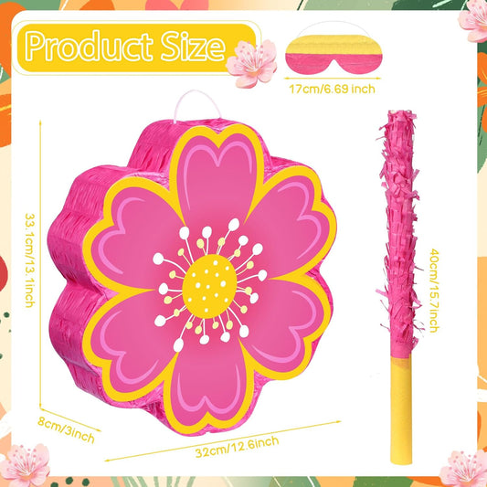Aoriher Daisy Flower Piñata Set with Blindfold and Bat Pink Flower Piñata Daisy Hippie Boho Game for Birthday Baby Shower Gender Reveal Wedding Floral Mother's Day Princess Party Supplies Decorations