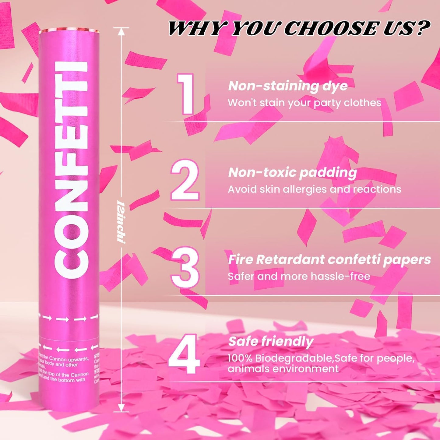 Confetti Cannon Yellow Biodegradable Confetti Poppers 12Pack Party Poppers Shooters Yellow Sticks for Wedding Graduation Engagement Anniversary Bridal Shower Valentines Day Birthday