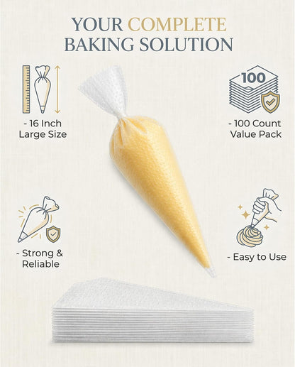 100 Pcs 12 Inch Piping Bags Disposable, Thickened Anti-Burst Pastry Bags for Thick Icing, Non-Slip Cake Decorating Bags for Cookies, Cupcakes and Royal Icing - Food Grade & BPA Free