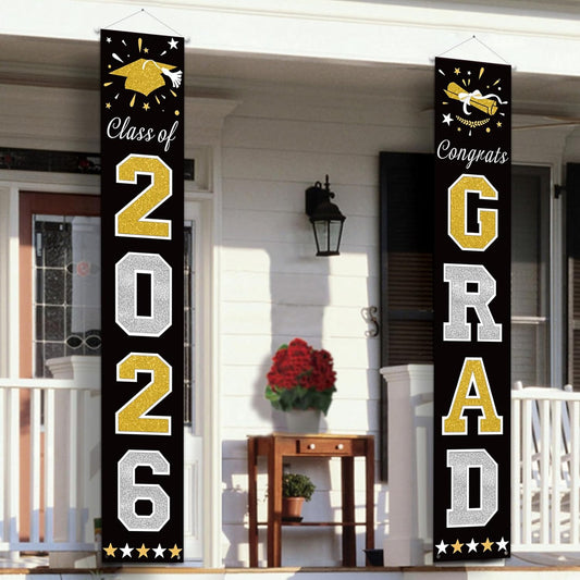 DAZONGE 2026 Graduation Decorations Blue, Congrats Grad Porch Banner for Any Schools or Grades 2026 Graduation Party Decorations