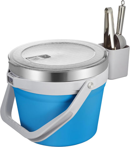 COKTIK 7L Vacuum Insulated Ice Bucket with Lid and Scoop& Tongs，Large capacity Stainless Steel Beverage Bucket for Cocktail, Champagne, Wine, Beer，Large Parties（Milk White Suit）