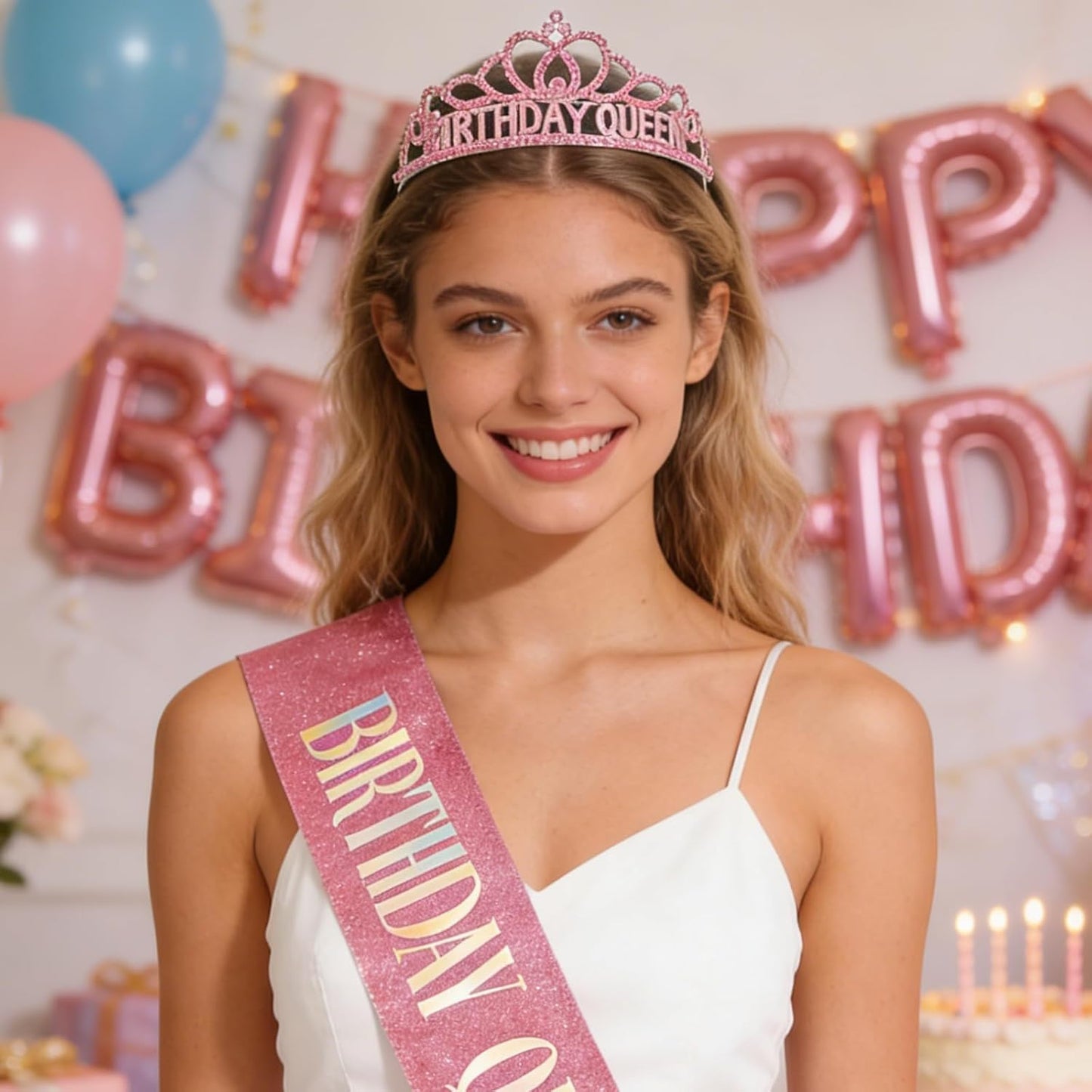 CAVETEE Gold Birthday Crowns and Sash - Queen Tiara for Party Decorations