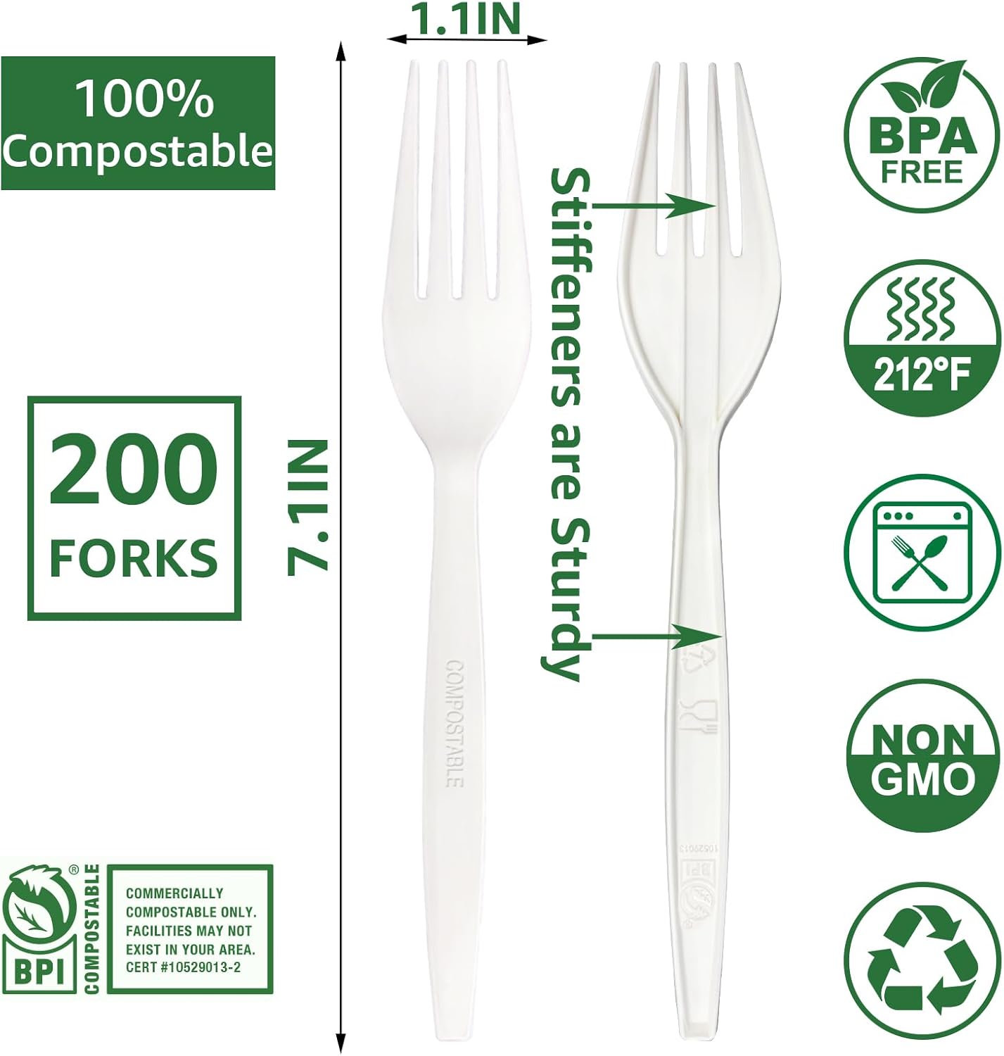 MISISIPI 150-Count Compostable Utensils Set - Heavy Duty BPI Certified, Plastic-Free Disposable Forks, Spoons, Knives for BBQ, Camping, Events, Plant-Based Cutlery