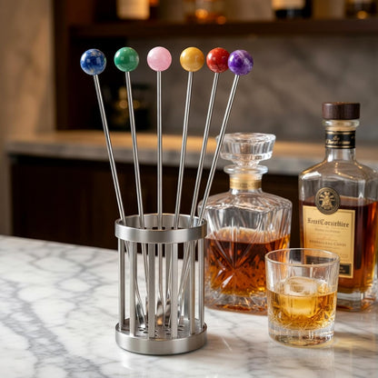 Homestia 7.5" Stainless Steel Cocktail Stirrers with Cute Animal Design, Set of 6 Reusable Swizzle Sticks for Coffee, Martini, Drinks - Dishwasher Safe Metal Bar Tools Stir Sticks