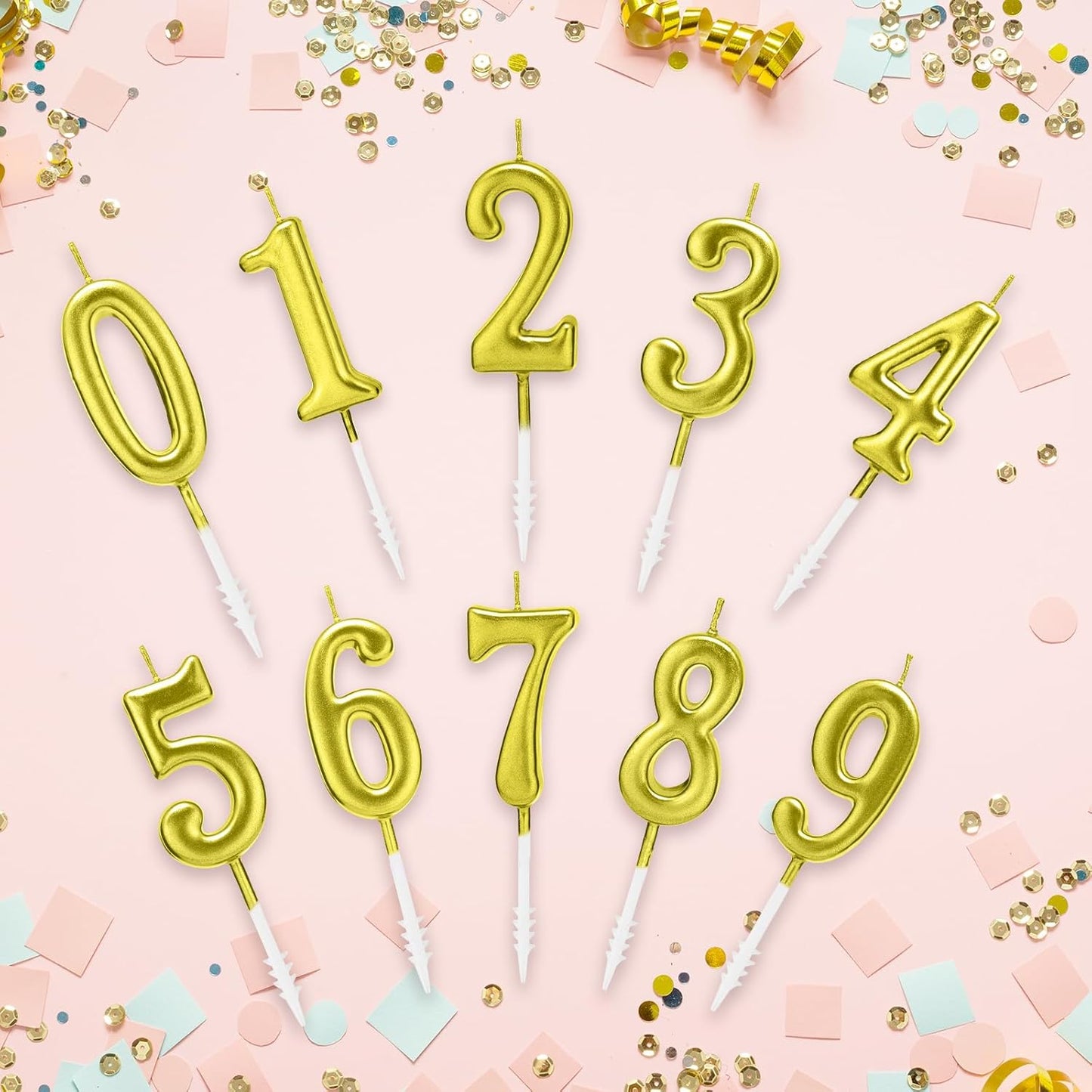 Beanlieve 10-Pieces Numeral Birthday Candles - Cake Numeral Candles Number 0-9 Glitter Cake Topper Decoration for Birthday,Wedding Anniversary,Party Celebration (Colourful)