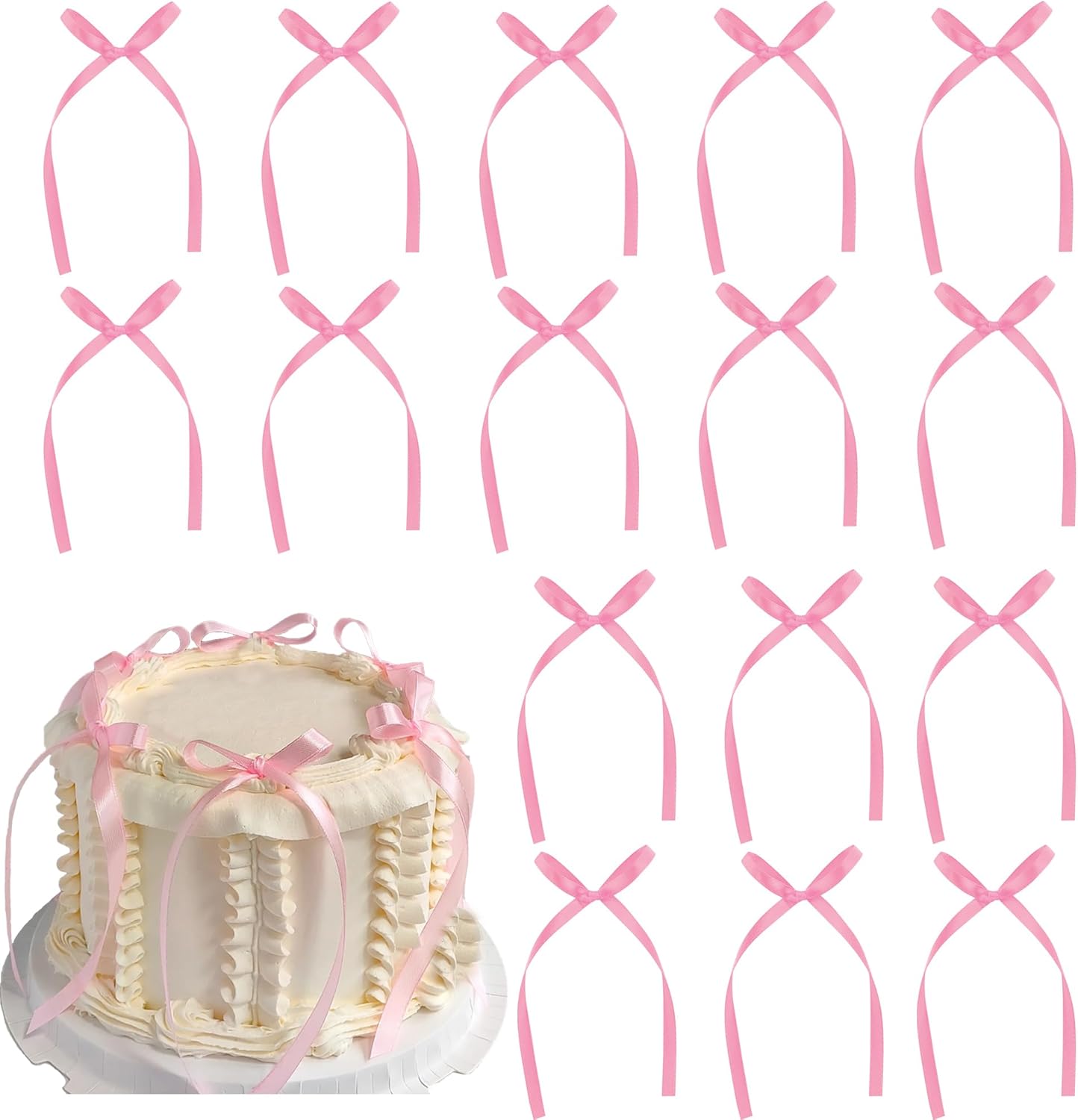 20 Pack Bow Cupcake Toppers Birthday Bowknot Ribbons Coquette Light Pink Bow High Footed Cup Balloon Wall Party Decorations Bridal Cake Dessert Picks Baby Girl Boy Wedding Party Supplies