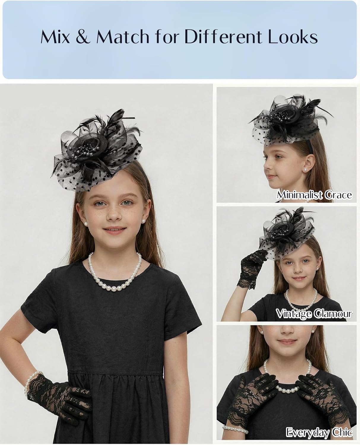 Girls Tea Party Fascinators Hats for Kids Fascinator Tea Party Hat Headband with Gloves Accessories for Girls