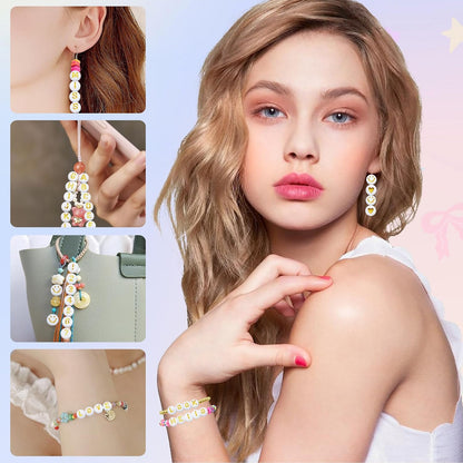 Amaney 1400pcs Glow Letter Beads, Heart Beads Whit Elastic Beading Cord,4x7mm Round Acrylic Alphabet Beads for Friend Bracelet Jewelry Making