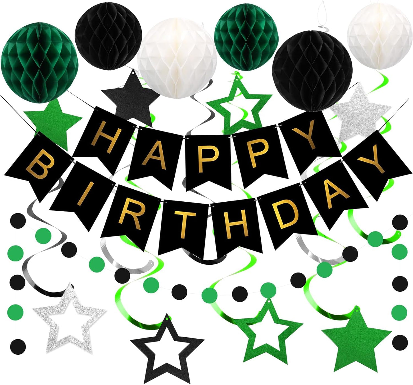 meowtastic Birthday Decorations, Happy Birthday Banner with Honeycomb Balls, Stars Hanging Swirl Streamers, Circle Dots Garland, Happy Birthday Party Decorations for Women Men Boys Girls (Blue)