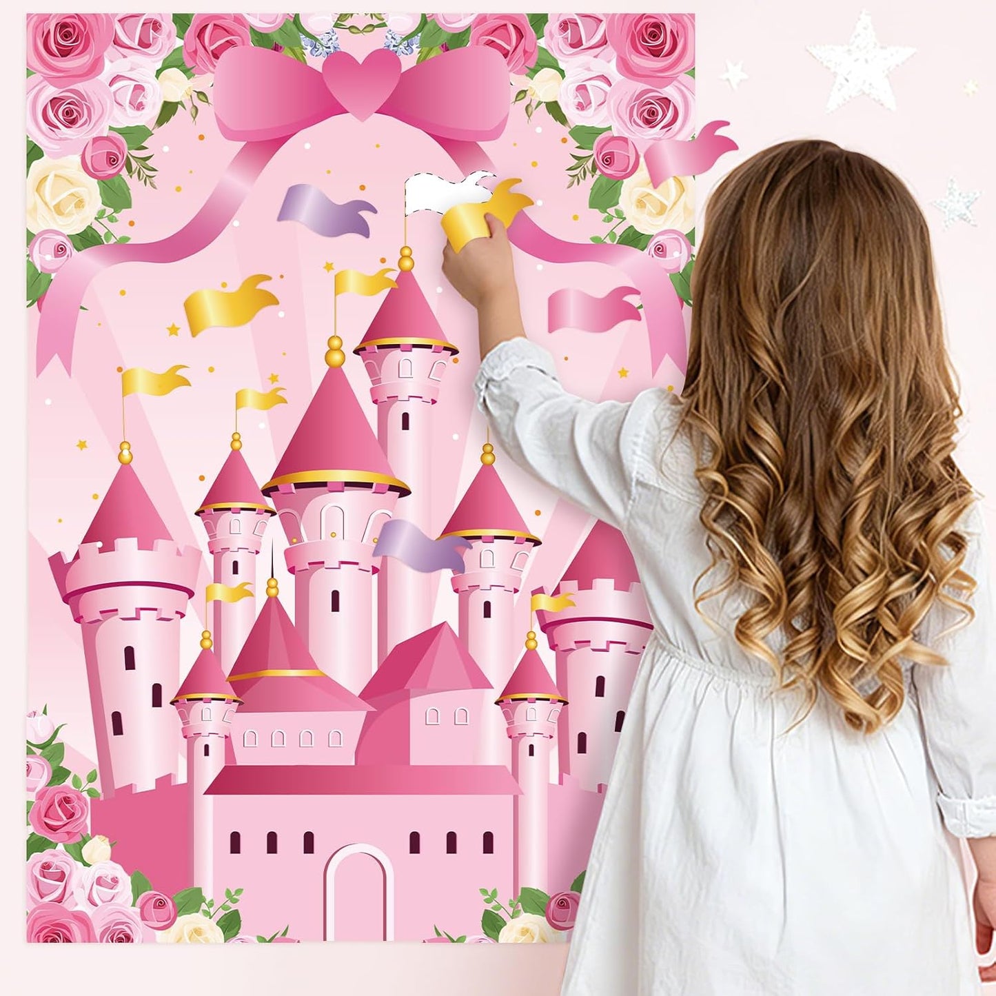 Pin The Crown on The Princess Party Games for Girls Princess Birthday Party with 24 Pcs Crowns, Large Princess Poster for Kids Girls Princess Birthday Party Princess Tea Party Decorations