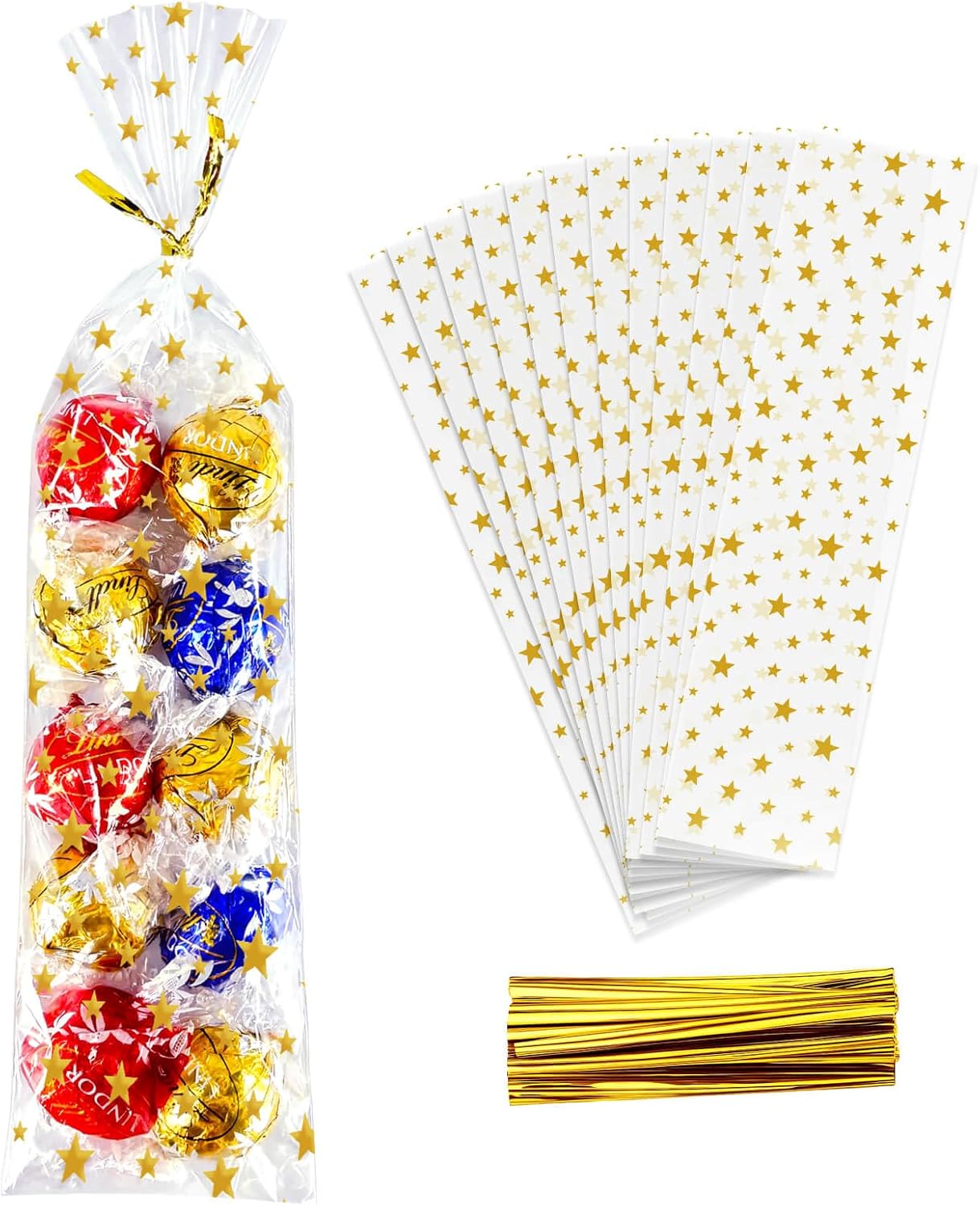 5x7 Inch Iridescent Cellophane Treat Bags with Twist Ties, Treat Bags for Candy Cookie Goodie Chocolates, And Popcorn