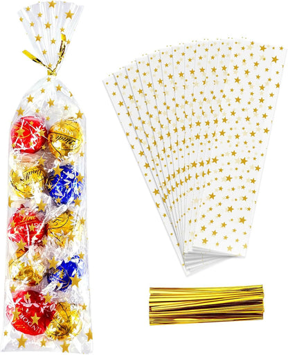 5x7 Inch Iridescent Cellophane Treat Bags with Twist Ties, Treat Bags for Candy Cookie Goodie Chocolates, And Popcorn
