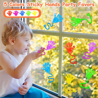 Thremhoo 40Pcs Glow in the Dark Sticky Hands Kids Party Favor Supplies Goodie Bag Stuffer Pinata Return Gift Stretchy Class Prize Carnival Sensory Goody Party Pinata Filler Treasure Box Bulk Toy