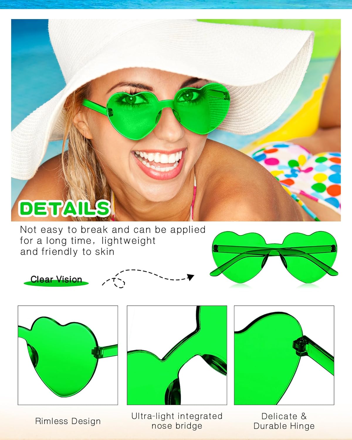 Frienda 20 Pairs Heart Shaped Sunglasses Rimless Candy Color Glasses for Women Men Party Favor