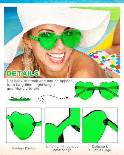 Frienda 20 Pairs Heart Shaped Sunglasses Rimless Candy Color Glasses for Women Men Party Favor