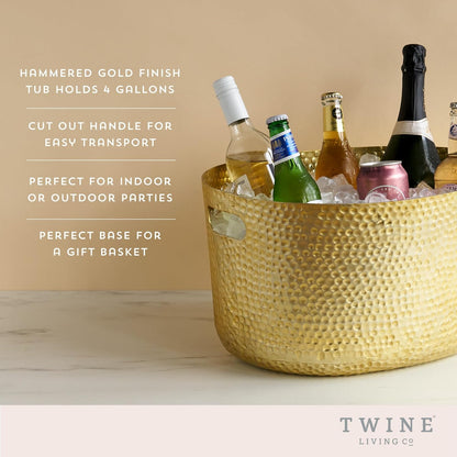 Twine Cheers Beverage Tub, Galvanized Tubs for Entertaining, Drink Buckets for Parties, Large Ice Tub and Gift Basket, Beer Buckets, Cream, 6.3 Gallons Set of 1