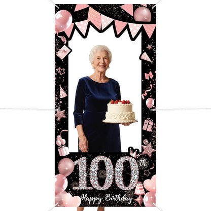 Pink 80th Birthday Neon Photography Banner Backdrop Glow Party Disco Dance Neon Theme Birthday Banner Photo Frame Props Props Selfie Background Face Cutout Photo Props Decoration