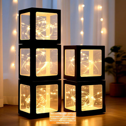 Ledido Transparent Balloon Boxes, Clear Balloon Boxes with 5 Pcs String Lights and 78 Letters for Baby Shower Gender Reveal 2026 New Year Grad Party Birthday Anniversary Bridal Decor - 5 White Boxes