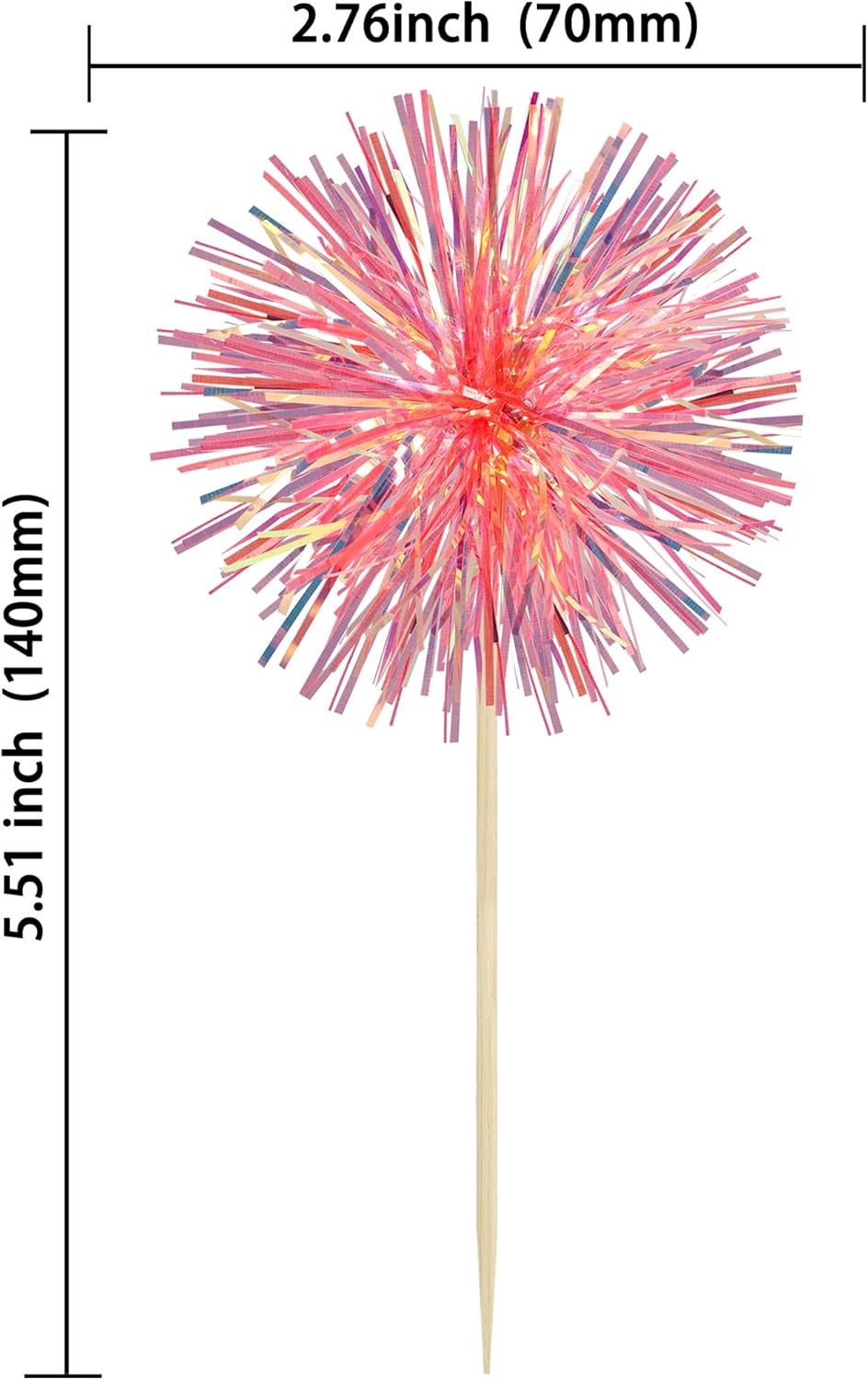 Ephlyn 30Pcs Foil Firework Cupcake Toppers Sparkle Tinsel Cupcake Picks Drink Stirrers Cocktail Food Fruit Toothpicks for Baby Shower Graduation Party Supplies White