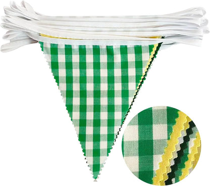 32Ft Dusty Blue Party Decorations Retro Blue Gingham Triangle Banner Flag Pennant Fabric Garland Streamers for Nautical Wedding Birthday Ahoy Achor Bridal Baby Shower Under The Sea Decor Supplies