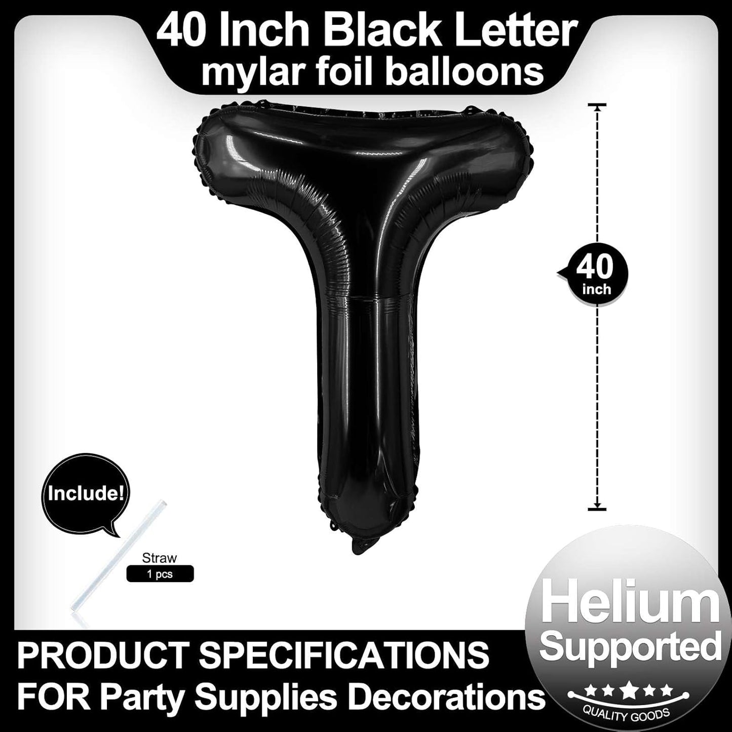 40 Inch Black Letter A Balloons, DIY Phrase Foil Alphabet Letter A Balloons DIY Word A Banner for Birthday Anniversary Celebration Graduation Party Supplies Decoration