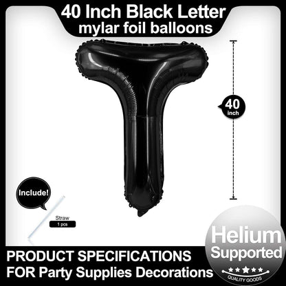 40 Inch Black Letter A Balloons, DIY Phrase Foil Alphabet Letter A Balloons DIY Word A Banner for Birthday Anniversary Celebration Graduation Party Supplies Decoration