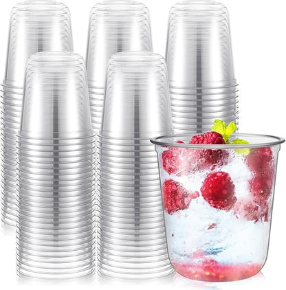 Ziliny 50 Pcs Disposable Stemless Glasses 12oz Crystal Plastic Wine Glasses Clear Classic Pet Cup for Meeting Weddings Birthdays Cocktail Christmas Party Supplies (Pink)