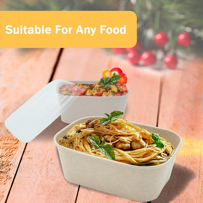 Kaderron 50 Pack 32 OZ Large Paper Bowls with Lids, Heavy Duty Disposable Compostable Container for Party, Disposable Bowls Bulk Soak-Proof and Microwave Safe for Hot/Cold Use(32OZ-50PACK)