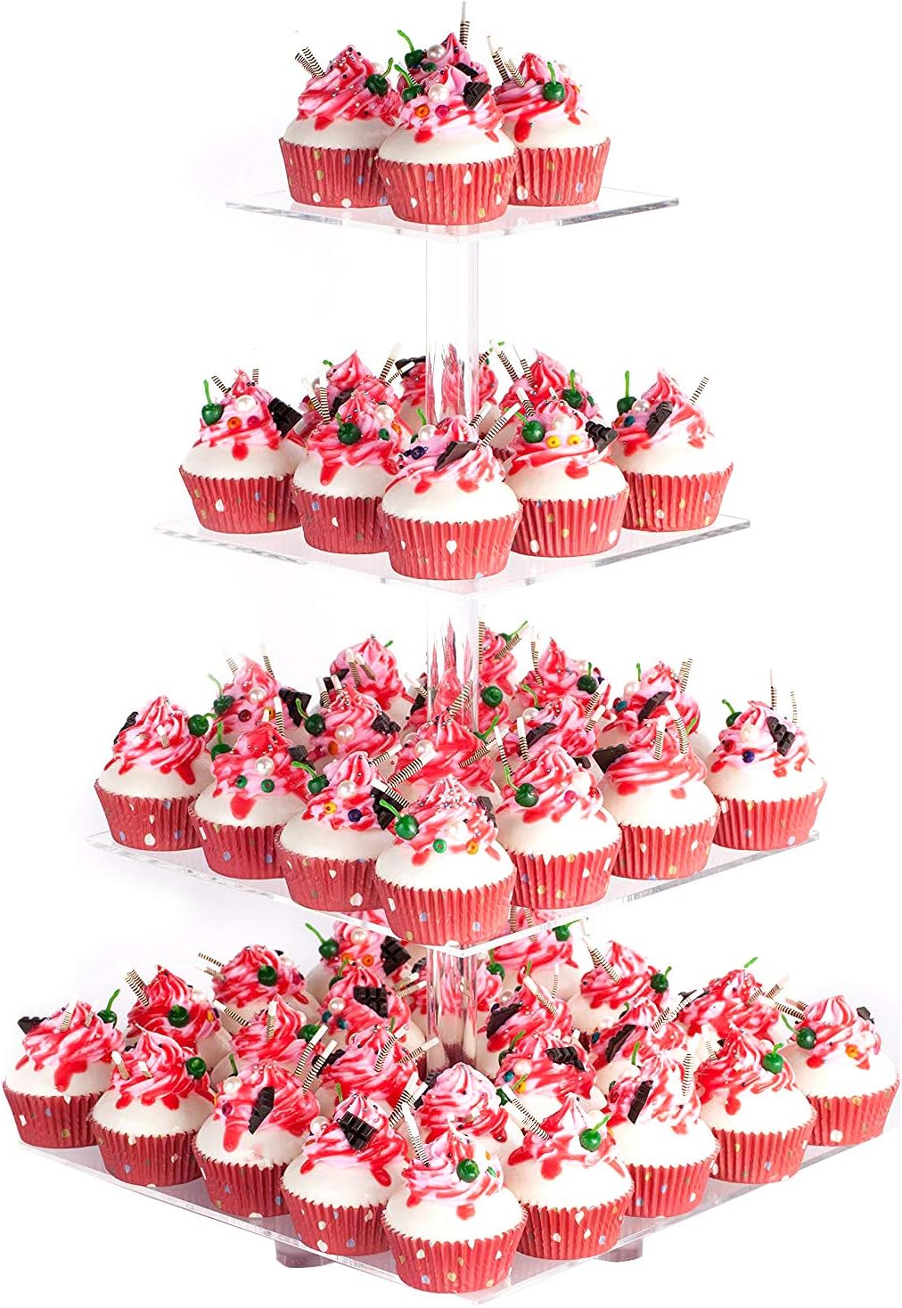 YestBuy 4 Tier Acrylic Cupcake Stand, Premium Cupcake Holder, Acrylic Cupcake Tower Display Cady Bar Party Décor â Display for Pastry(4.7" Between 2 Layers)