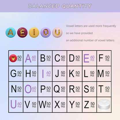 Amaney 1400pcs Glow Letter Beads, Heart Beads Whit Elastic Beading Cord,4x7mm Round Acrylic Alphabet Beads for Friend Bracelet Jewelry Making