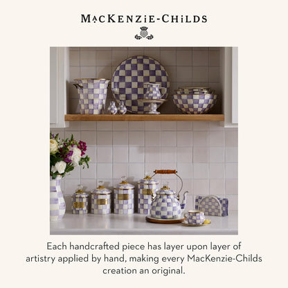MACKENZIE-CHILDS Enamel Pedestal Platter, Round Cake Stand, Large, Black-and-White Courtly Check