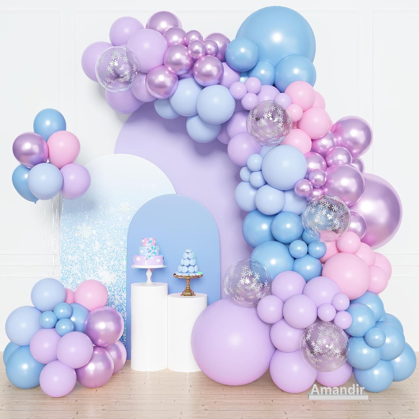 Amandir 153pcs Purple Blue Pink Balloon Garland Arch Kit, Different Sizes 18 12 10 5 inch Teal Yellow Latex Metallic Confetti Balloons for Magic Birthday Engagement Party Decoration