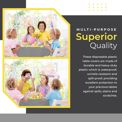 14 Pack Black 54 x 108 in. Rectangle Disposable Plastic Tablecloths - Smooth Decorative Covers for Parties, Weddings