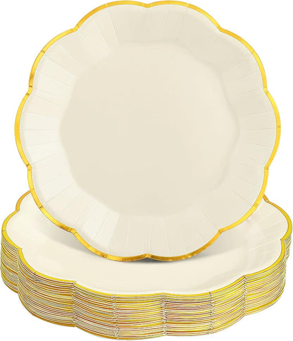 NatNarr 30 Pcs Sage Green Paper Plates, 7 Inch Scalloped Paper Plates Small Dessert Cake Plate Cute Party Plate Disposable Sage Greens Party Supplies for Wedding, Baby Bridal Shower, Birthday