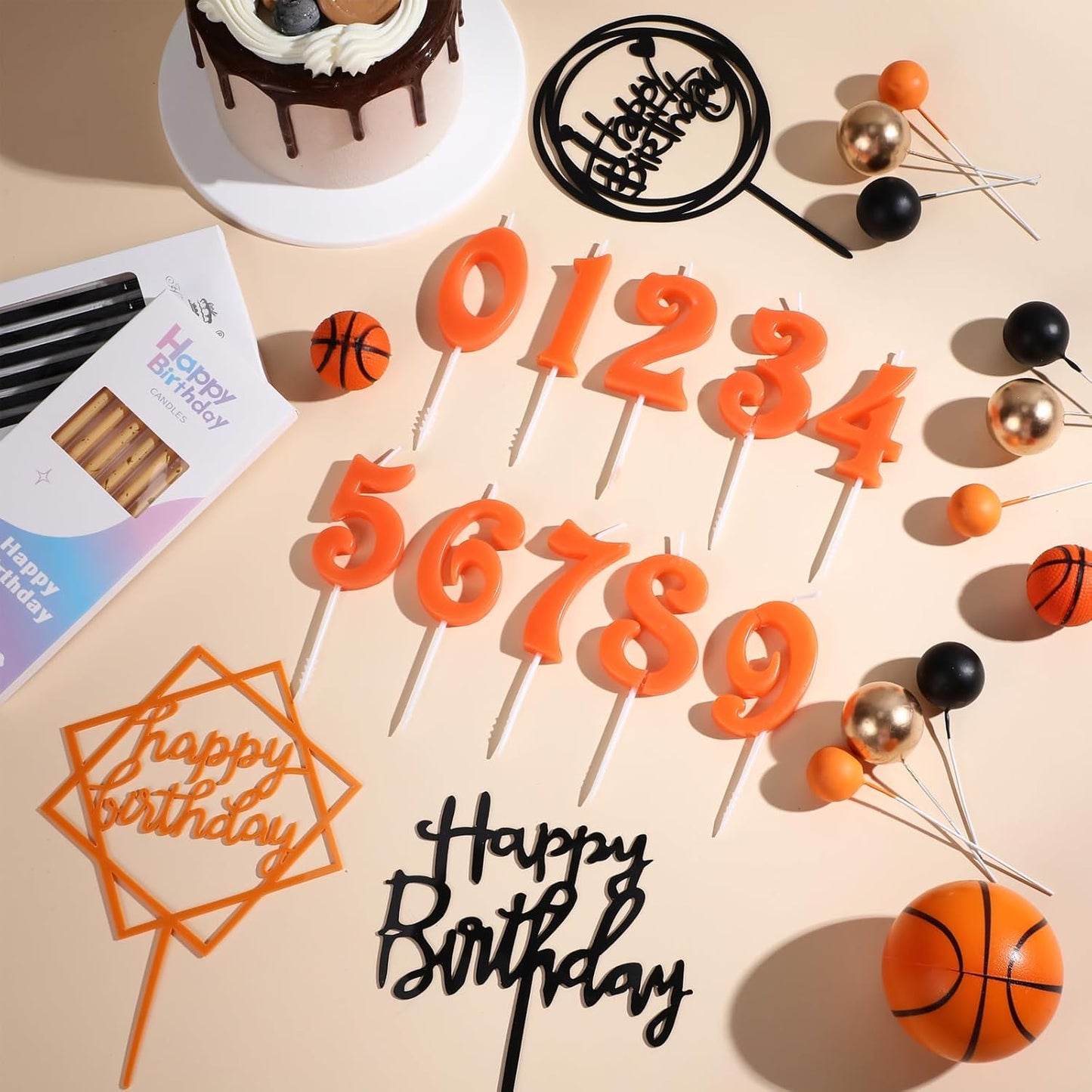 Yerliker 34 Pcs Happy Birthday Cake Toppers Decorations Birthday Candles DIY Cake Decor for Men Women Wedding Anniversary(Gold)