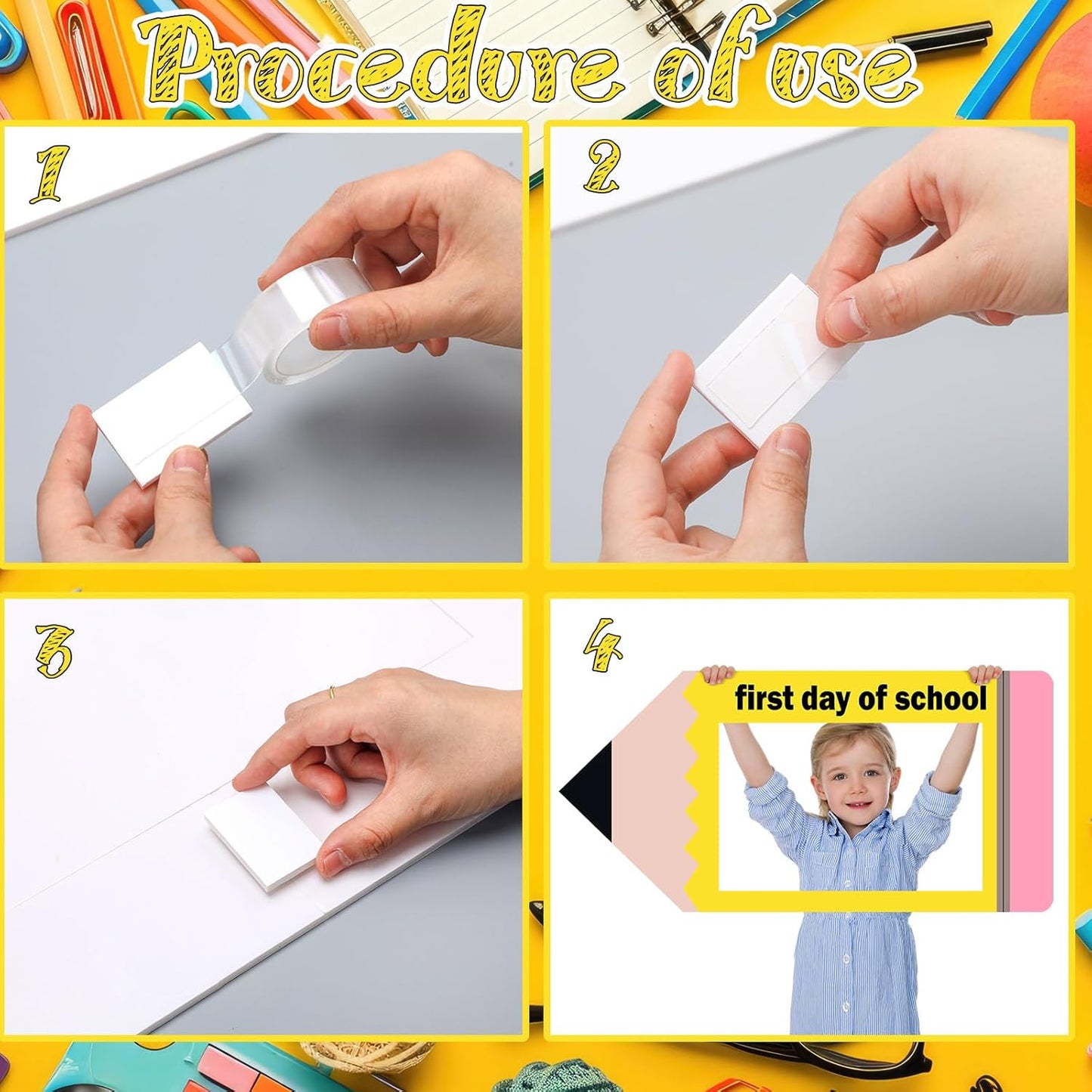 Aurelema 35 x 16 Inch First Day of School Back to School Party Photo Booth Prop Selfie Frame KT Board Pencil Shape Picture Frame Prop Welcome Party Supplies for Students Teacher Classroom