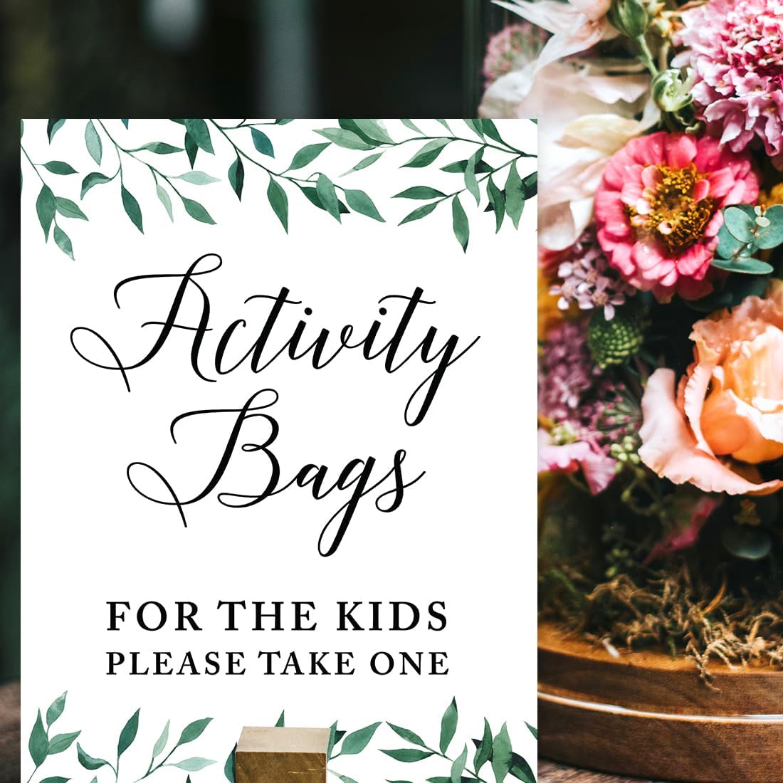 Andaz Press Wedding Party Signs, Natural Greenery Green Leaves, 8.5x11-inch, Bridal Shower Scavenger Hunt, 1-Pack - Colors B