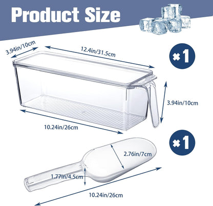 Havawish 4 Pcs Ice Storage Bin for Freezer with Lid and Flexible Scoop Set Plastic Ice Container with Lid Handle for Home Office Fridge Storage (12.4 x 8.07 x 3.94 Inches,Clear)