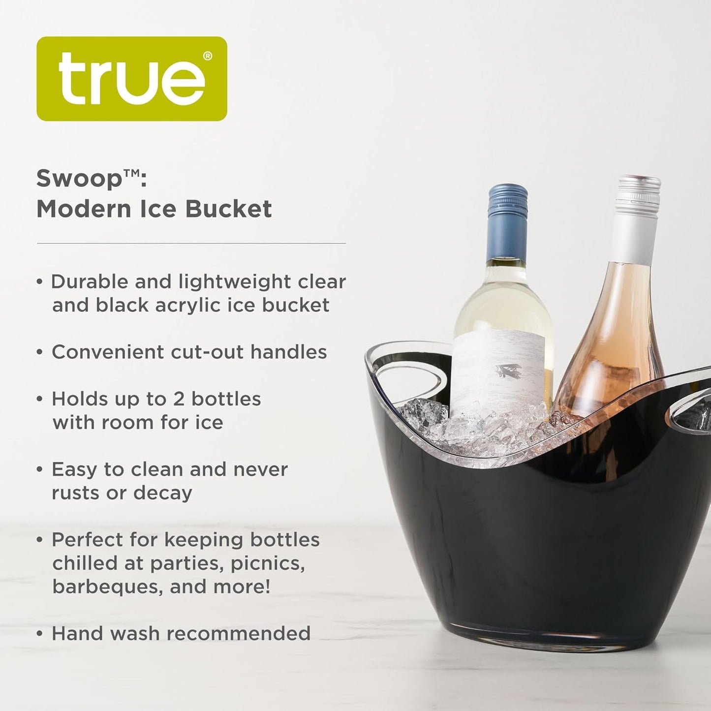 True Clear Acrylic Ice Bucket with Handles, 3-Liter Capacity, Durable Wine and Champagne Bucket, Perfect Ice Buckets for Parties, BBQs, Weddings, Picnics, Holidays, Outdoors, 8.75" x 8.25", Set of 1