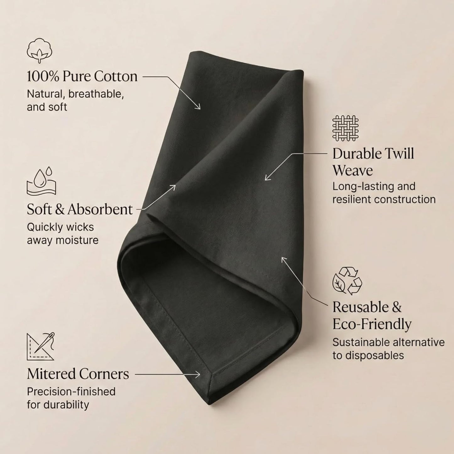 ACCENTHOME Natural Cotton Linen Napkin Set of 12 18x18 inch Dinner Napkins - Washable Soft Premium Hotel Quality Reusable Hemmed Edges Napkins Perfect Table Linens for Family Dinners, Weddings