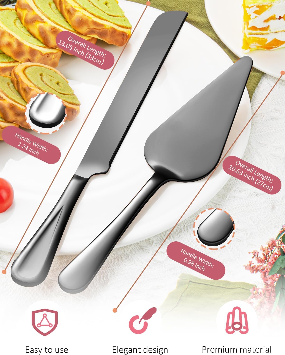 13-Inch Premium Cake Cutting Set for wedding，Exquisite Cake Knife and Server Set with Serrated Design, Ideal for Pastries, Pies, and Desserts (Silver)