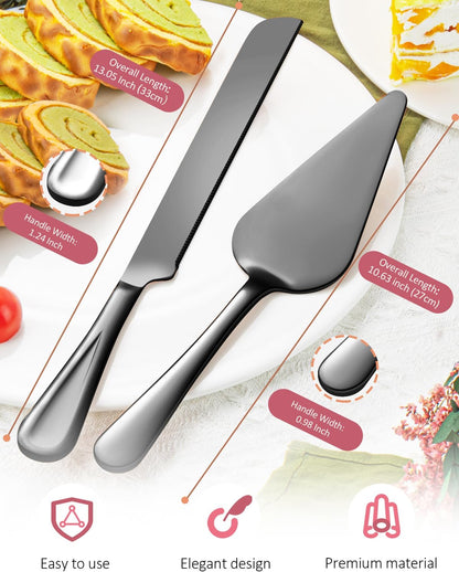 13-Inch Premium Cake Cutting Set for wedding，Exquisite Cake Knife and Server Set with Serrated Design, Ideal for Pastries, Pies, and Desserts (Silver)