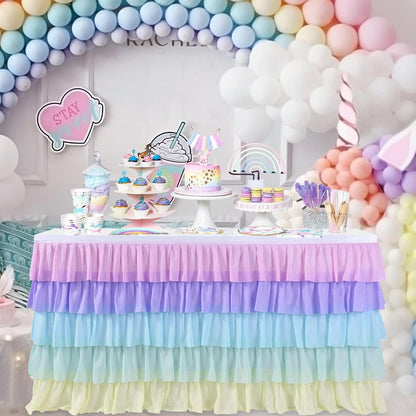 Pastel Rainbow Table Skirt Ruffle Party Tablecloth for Rectangle Table 6ft Birthday Party Baby Shower