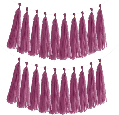 MECCANIXITY 20Pcs Tassel Garland Banner Tissue Paper for Streamers Party Decorations, Valentine's Day Birthday Decor for Women with Rope and Tie Wire (Pink, 14.6Inch)